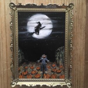 ORIGINAL ART - “Spooky Moon” 5x7” Acrylic on Canvas Board with Vintage Frame